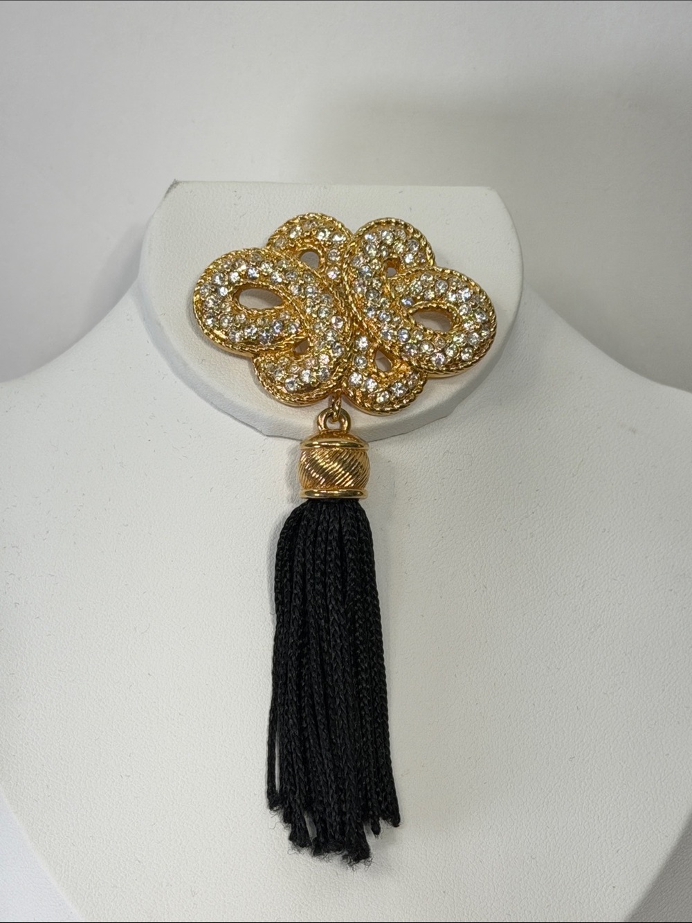 Swarovski Gold Crystal Brooch with Black Tassel C1